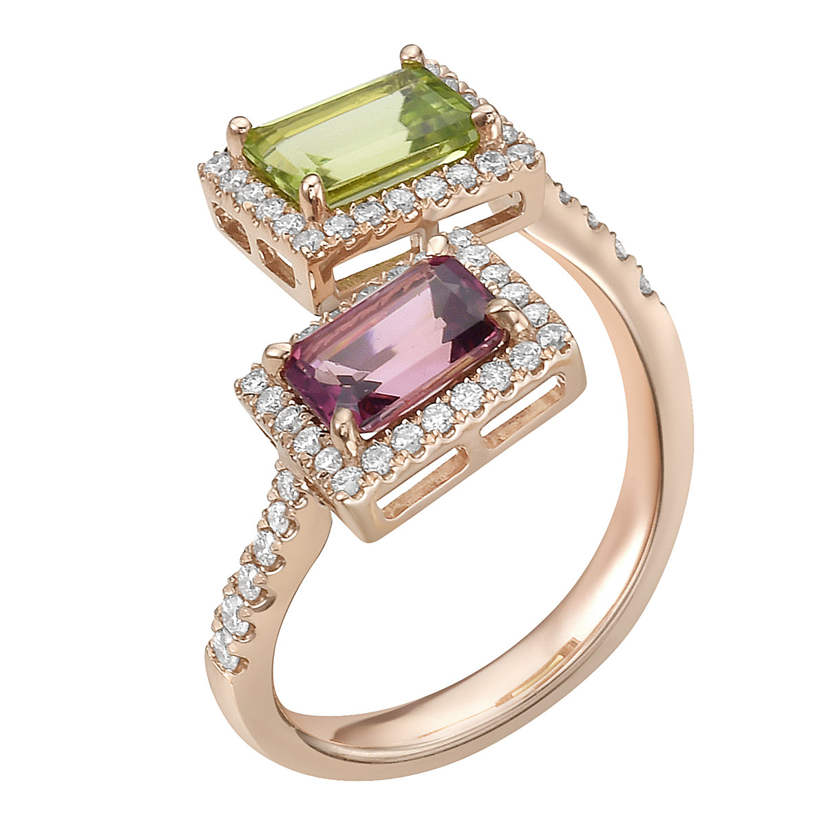 Ring 14KR/3.9G 1PT-0.98CT 1PER-1.07CT 60RD-0.35CT Pink Tourmilne & Peridot