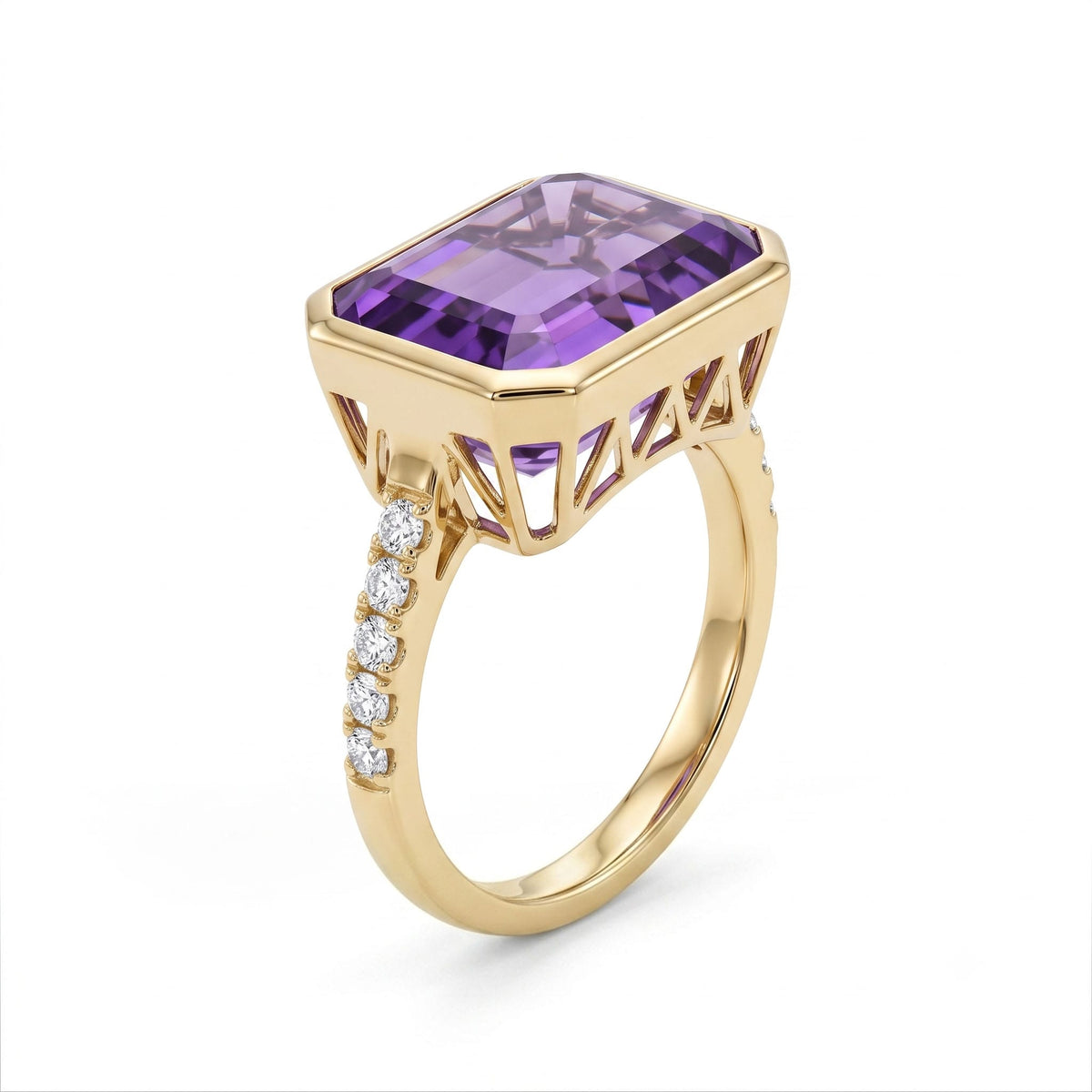 R090022AY-AME - Ring 14KY/4.1G 1AME-5.43CT 12RD-0.27CT Amethyst