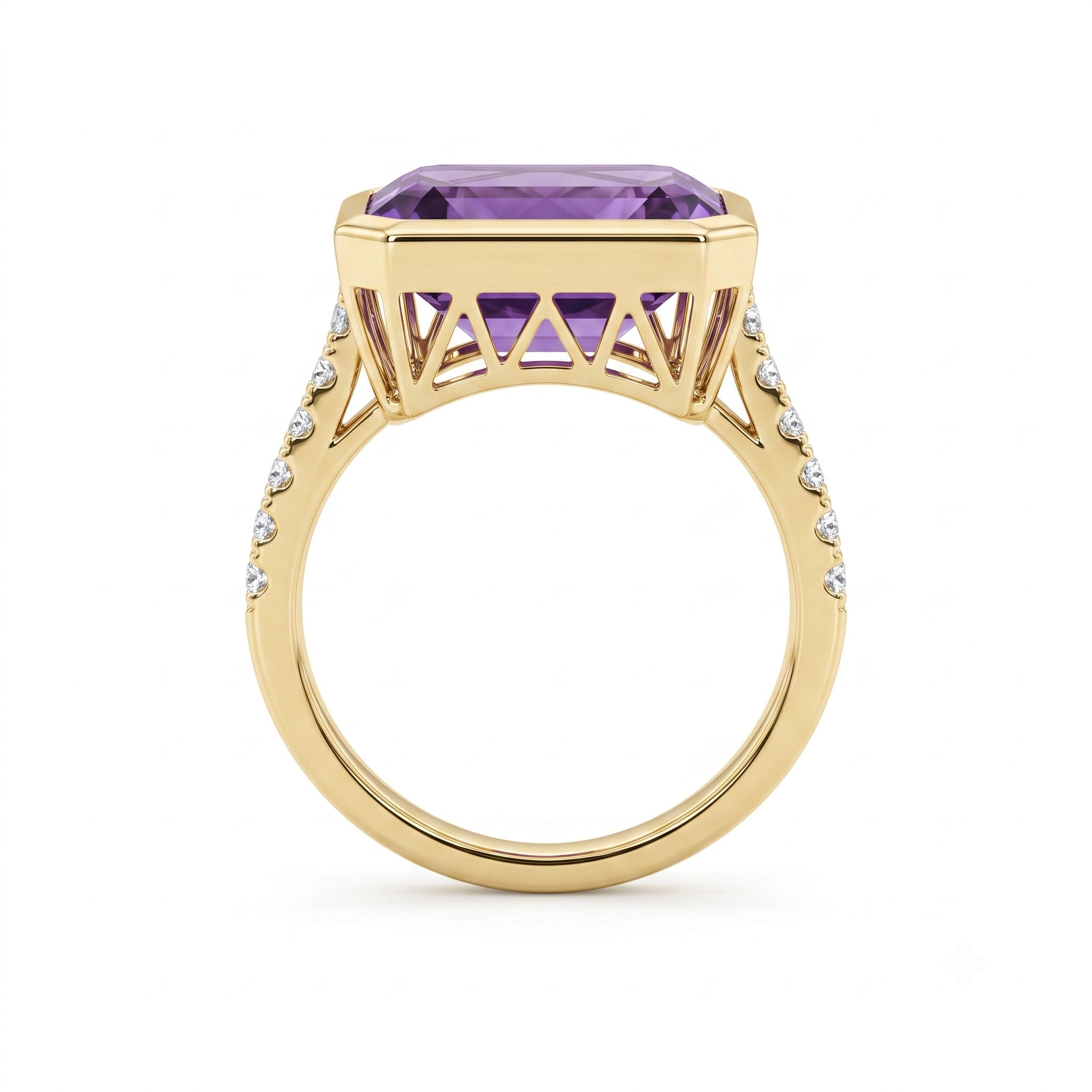 R090022AY-AME - Ring 14KY/4.1G 1AME-5.43CT 12RD-0.27CT Amethyst