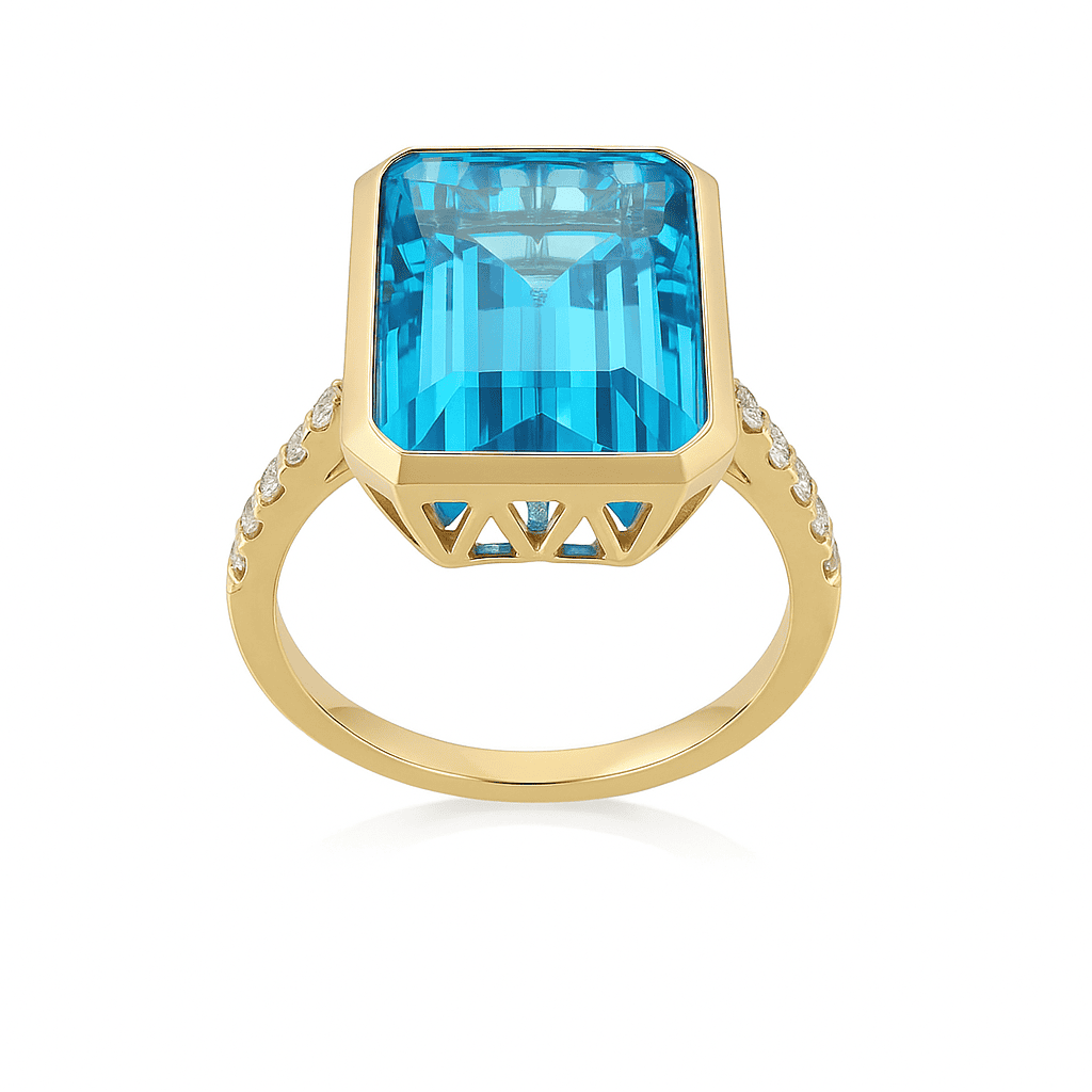 14K Yellow Gold Swiss Blue Topaz Ring, 9.21ct