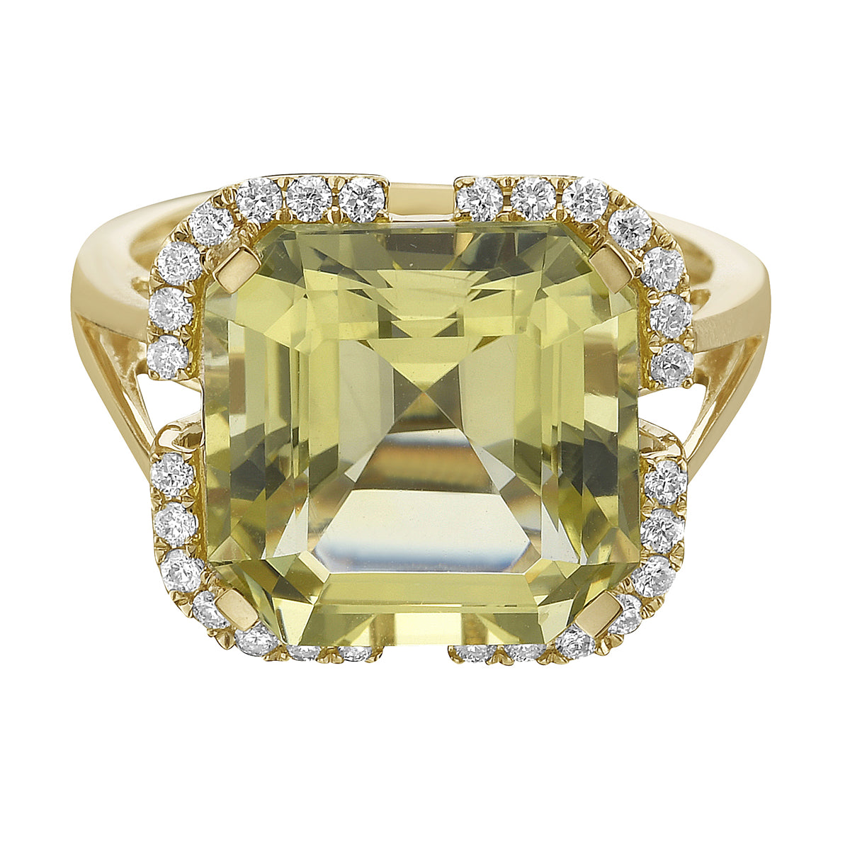 R090027Y-GGQ - Ring 14KY/3.3G 1GGQ-7.82CT 28RD-0.22CT Gold Green Quartz