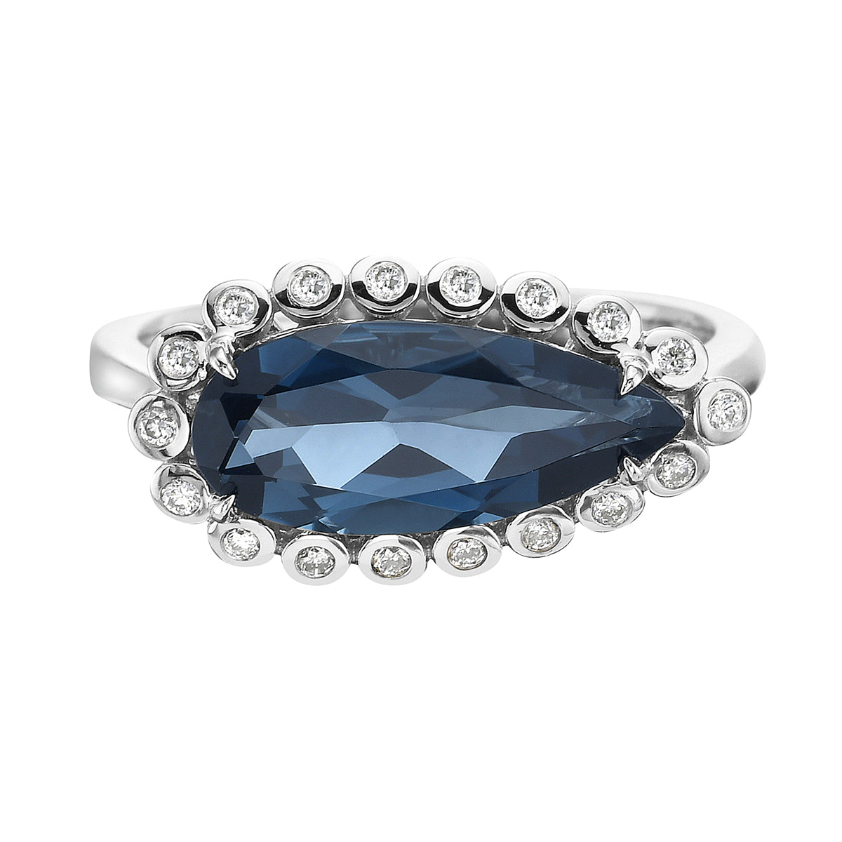R090028-LBT - Ring 14KW/2.6G 1LBT-2.61CT 18RD-0.13CT London Blue Topaz