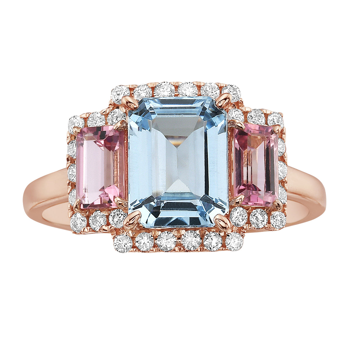 R090056R-BT/PT - Ring 14KR/2.5G 2PT-0.60CT 1SBT-2.23CT 30RD-0.24CT Blue Topaz and Pink Tourmline