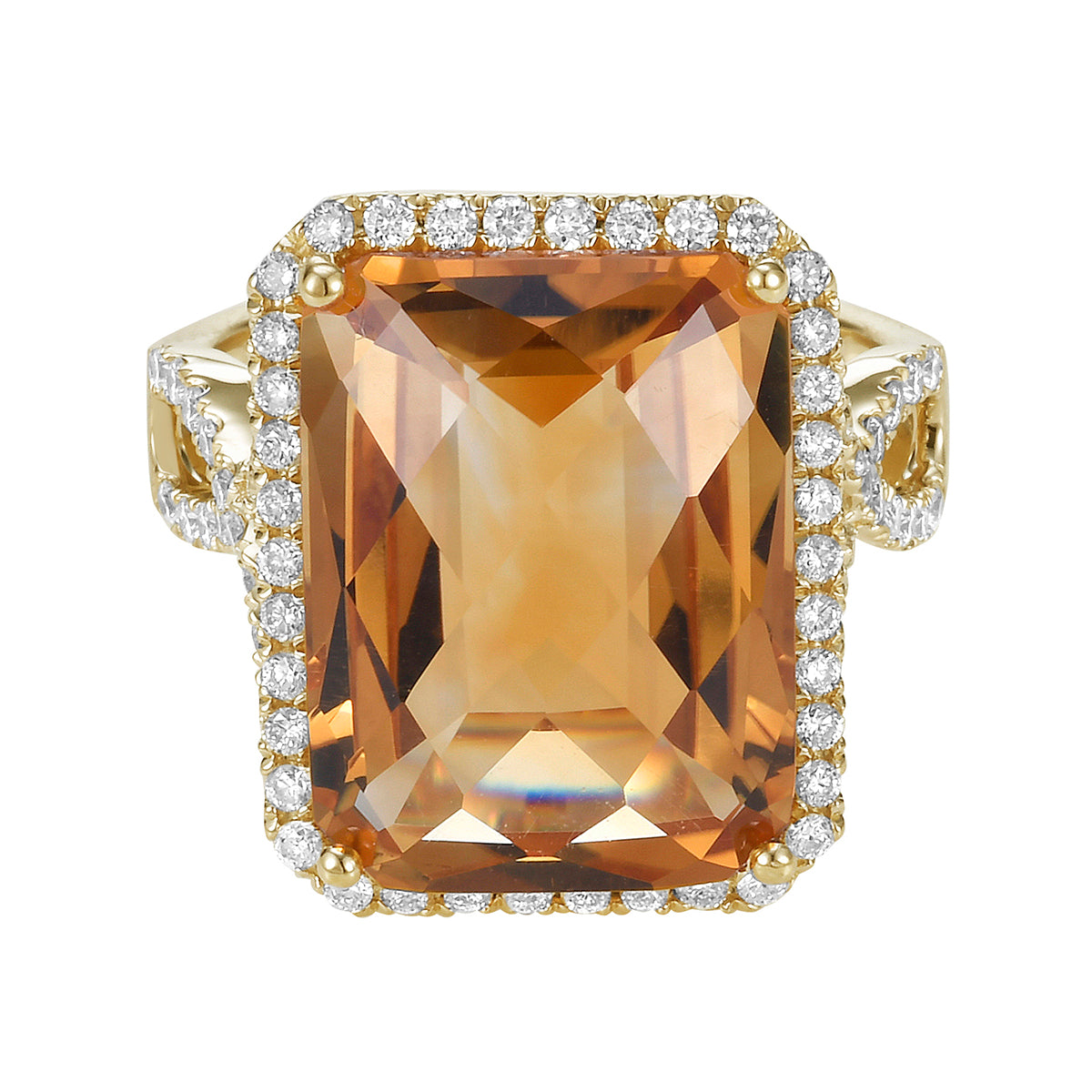 R090031Y-CIT - Ring 14KY/4.6G 1CIT-9.87CT 76RD-0.61CT Citrin