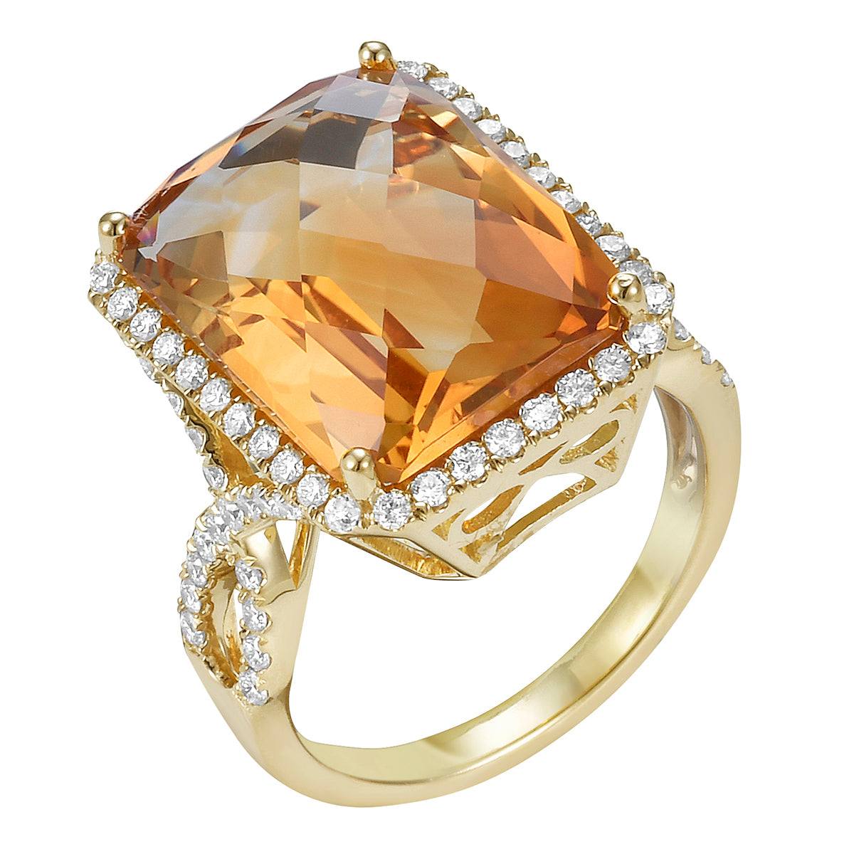R090031Y-CIT - Ring 14KY/4.6G 1CIT-9.87CT 76RD-0.61CT Citrin
