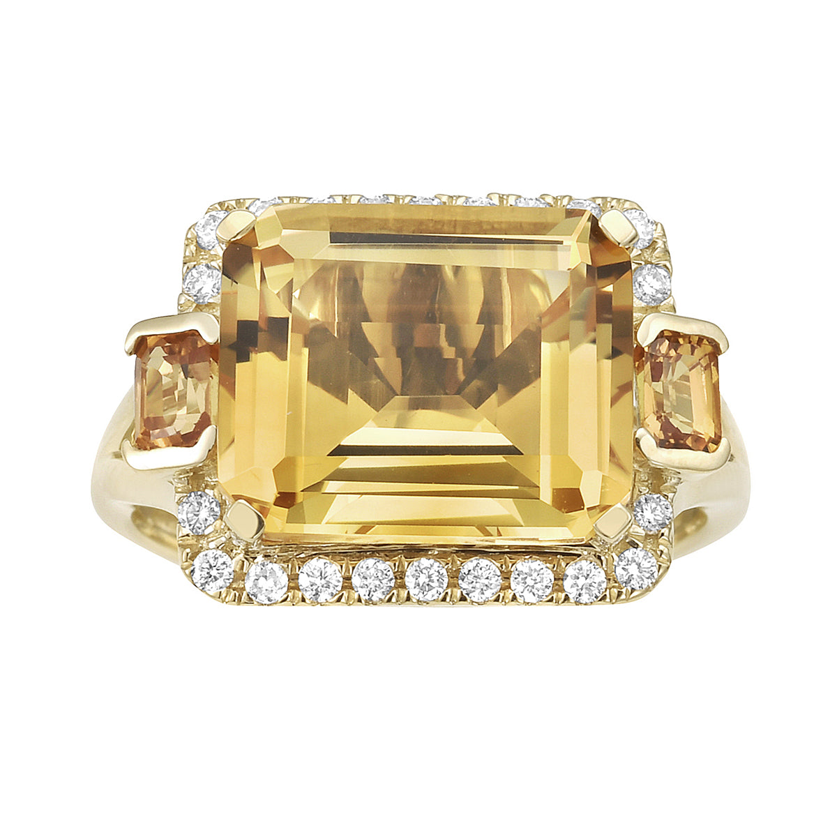 R090047Y-CIT - 14KY-3.80G 22D-0.18ct 2OS-0.50ct 1CIT-5.35ct Citrine and Orange Sapp