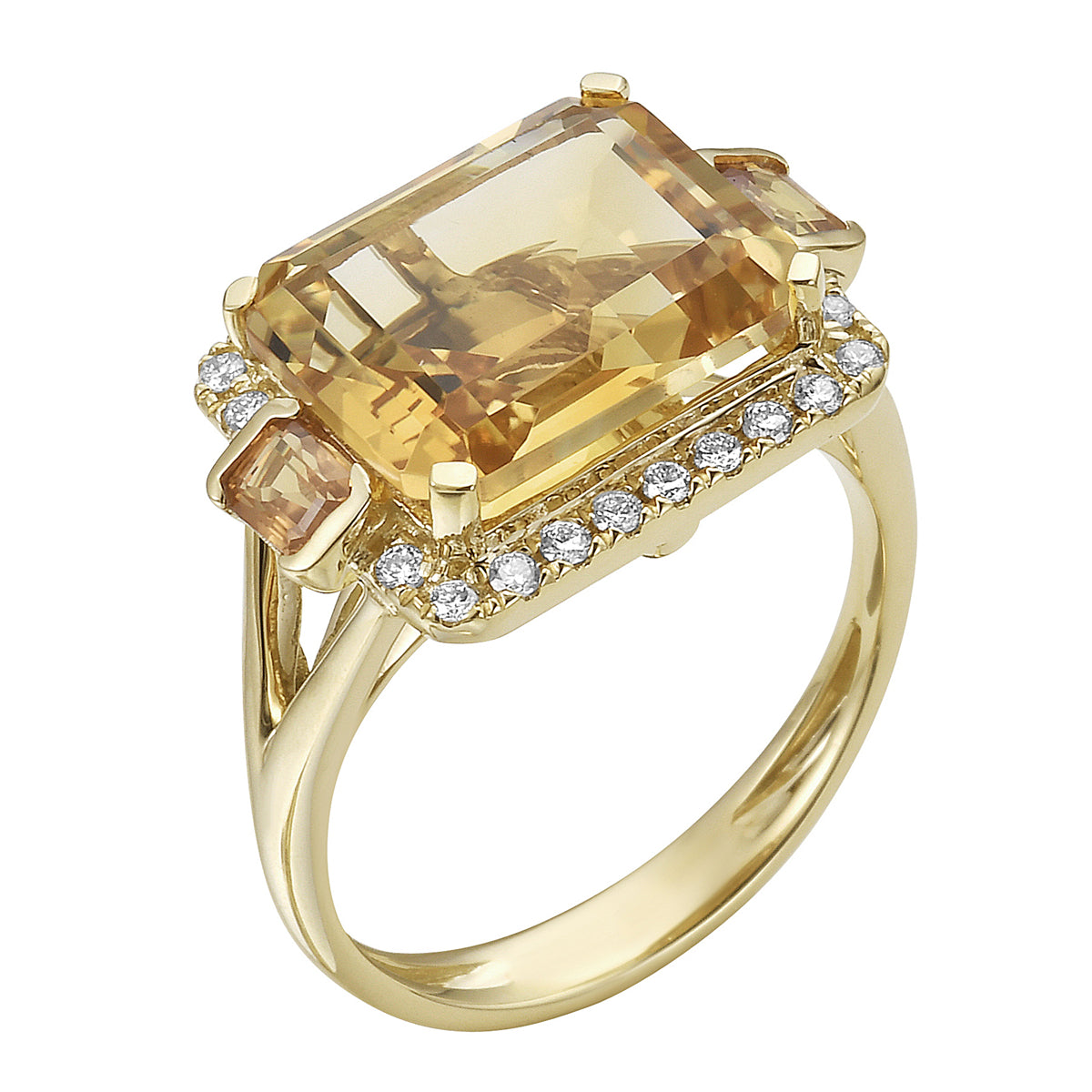 R090047Y-CIT - 14KY-3.80G 22D-0.18ct 2OS-0.50ct 1CIT-5.35ct Citrine and Orange Sapp
