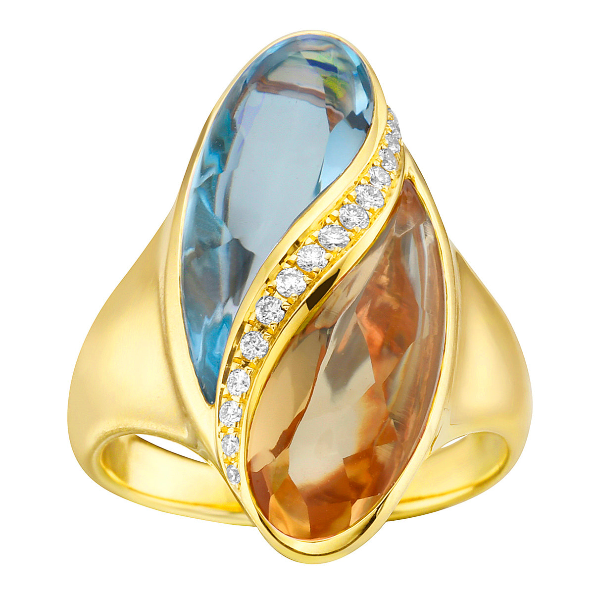 R090064Y-BT/CIT - RING 18KY-7.90G 16D-0.10CT 1BT-4.54CT 1CIT-3.72CT BLUE TOPAZ AND CITRIN