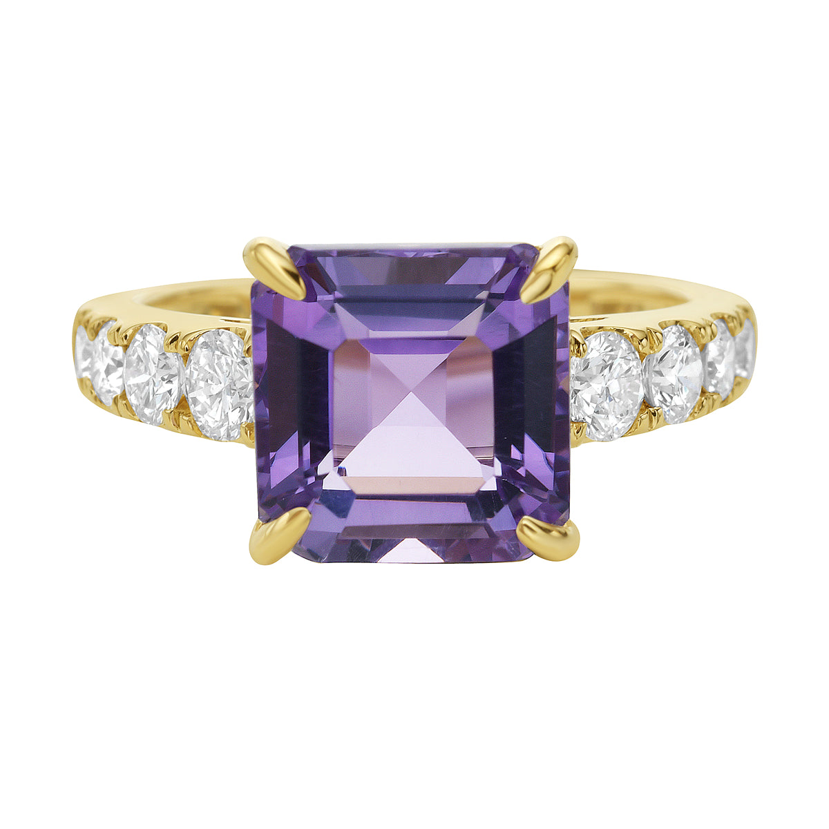 R090066Y-AME - Ring 14KY/3.1G 1AME-3.51CT 4RD-0.47CT 4RD-0.22CT AMETHYST