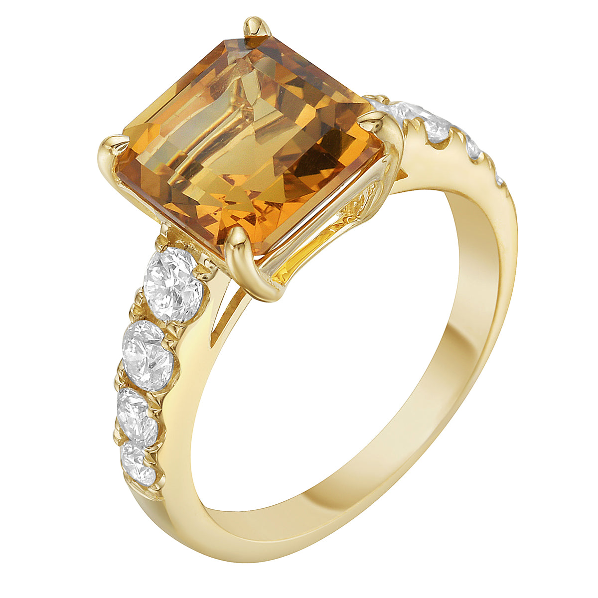 R090066Y-CIT - Ring 14KY/3.1G 1CIT-3.79CT 8RD-0.70CT Citrine