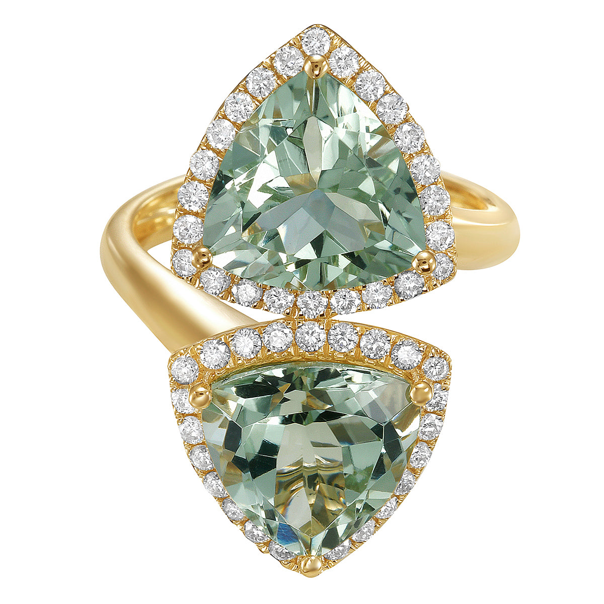 R090069Y-MGQ - Ring 14KY/5.1G 2MGQ-6.36CT 48RD-0.54CT Mint Green Quartz