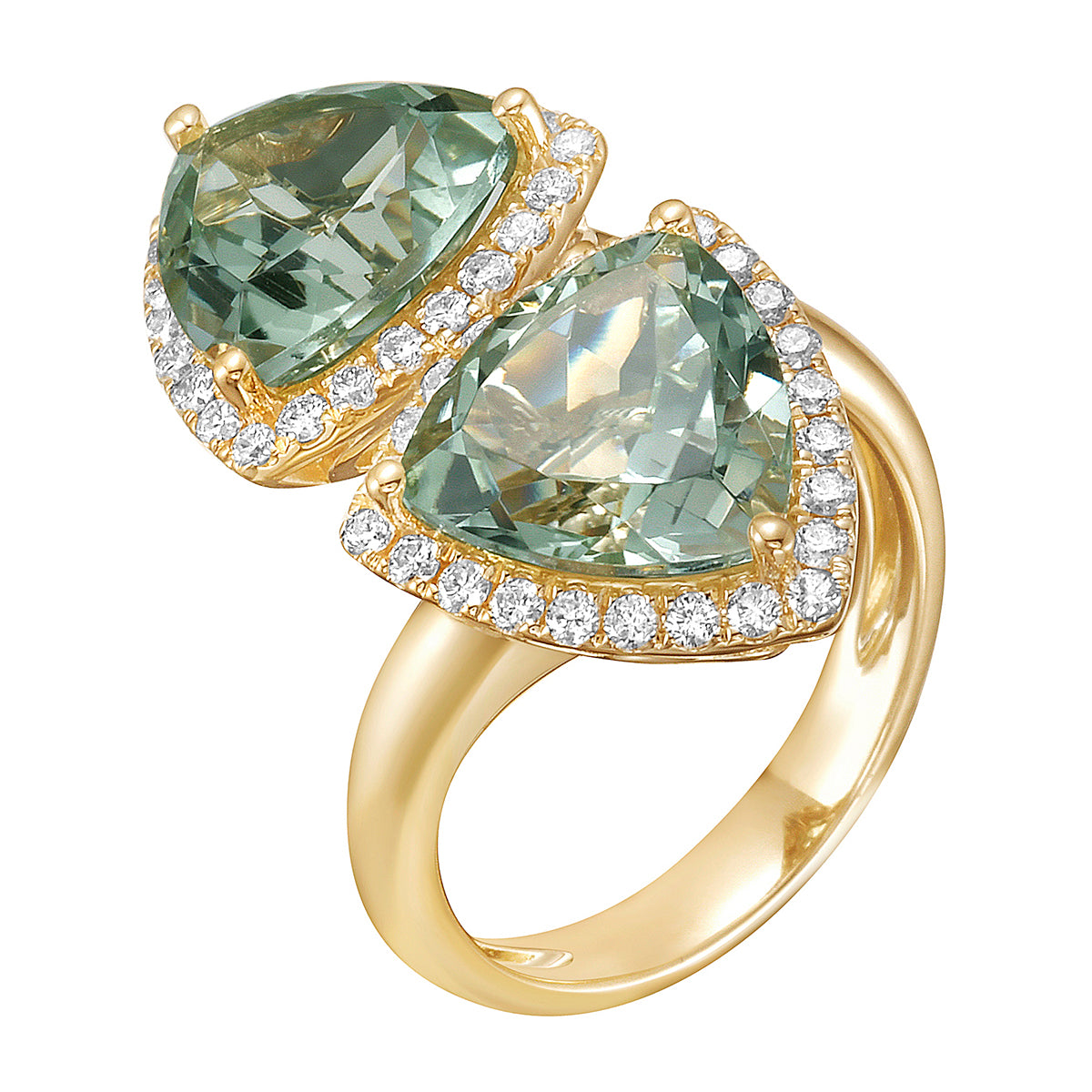 R090069Y-MGQ - Ring 14KY/5.1G 2MGQ-6.36CT 48RD-0.54CT Mint Green Quartz