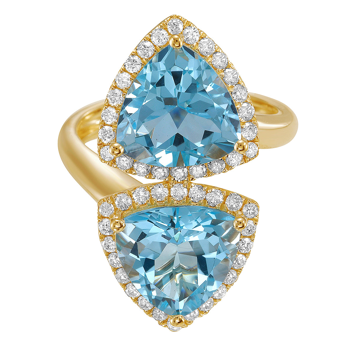 R090069Y-SBT - Ring 14KY/5.1G 2SBT-8.17CT 48RD-0.54CT  Sky Blue Topaz