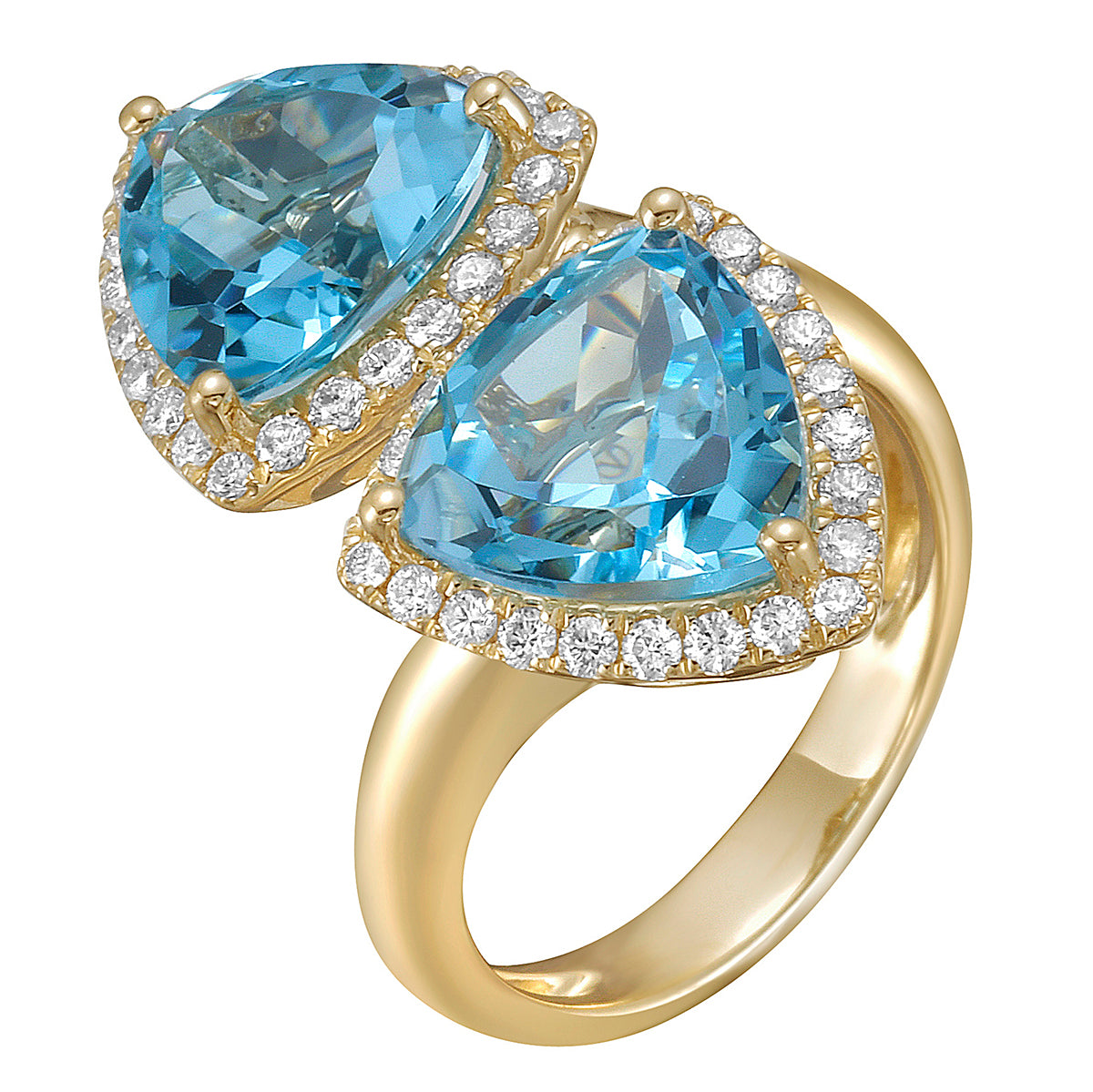 R090069Y-SBT - Ring 14KY/5.1G 2SBT-8.17CT 48RD-0.54CT  Sky Blue Topaz