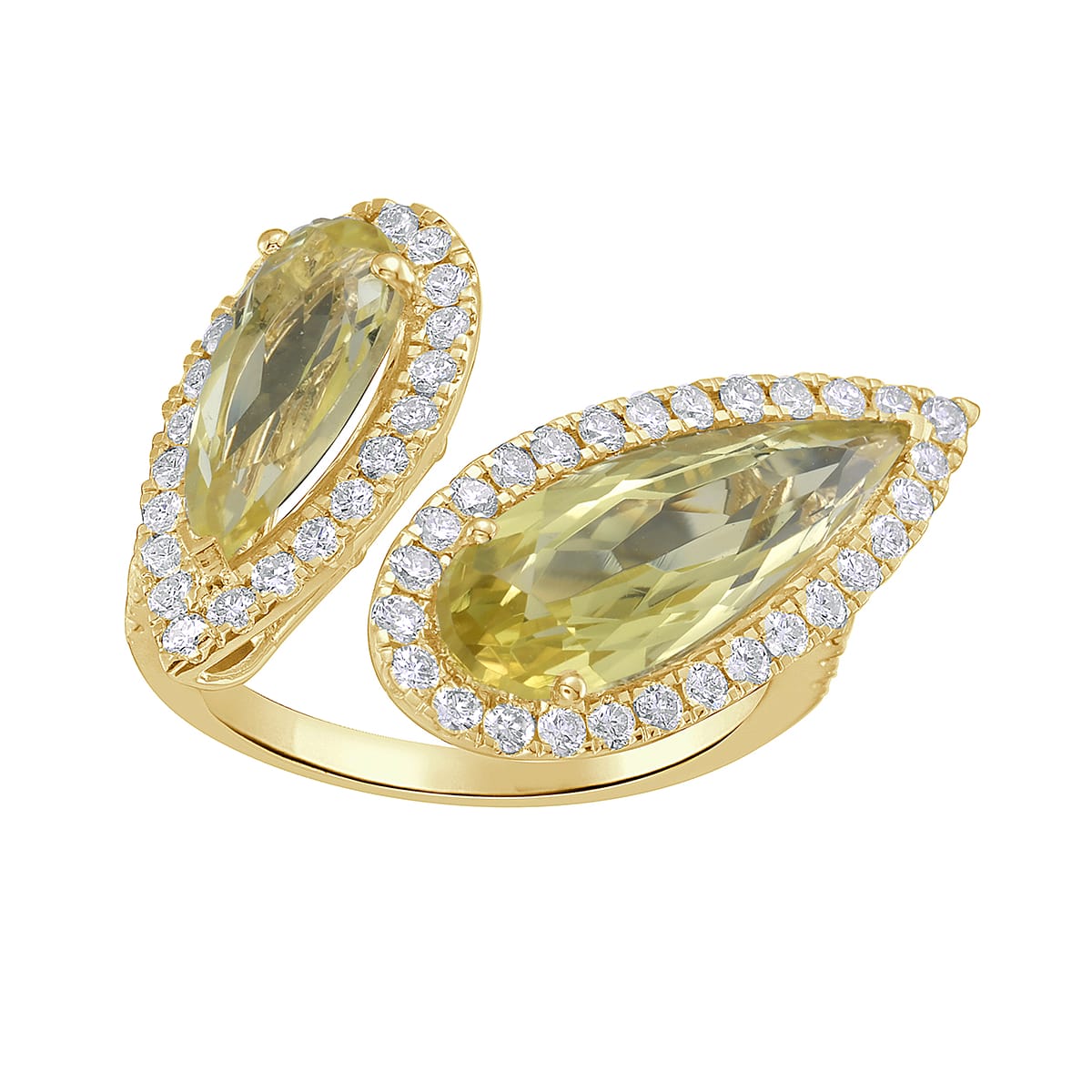 R090072Y-GGQ - Ring 14KY/4.5G 2GGQ-4.06CT 58RD-0.81CT Green Gold Quartz