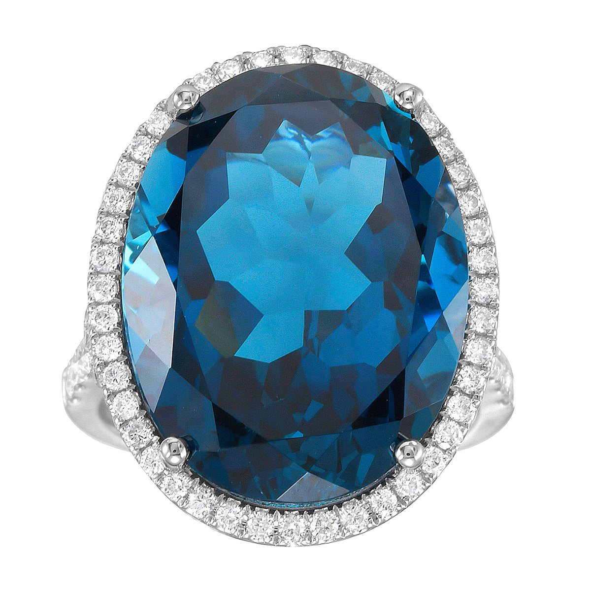 R090073-LBT - Ring 14KW/5.5G 1LBT-22.55CT 70RD-0.59CT London Blue Topaz