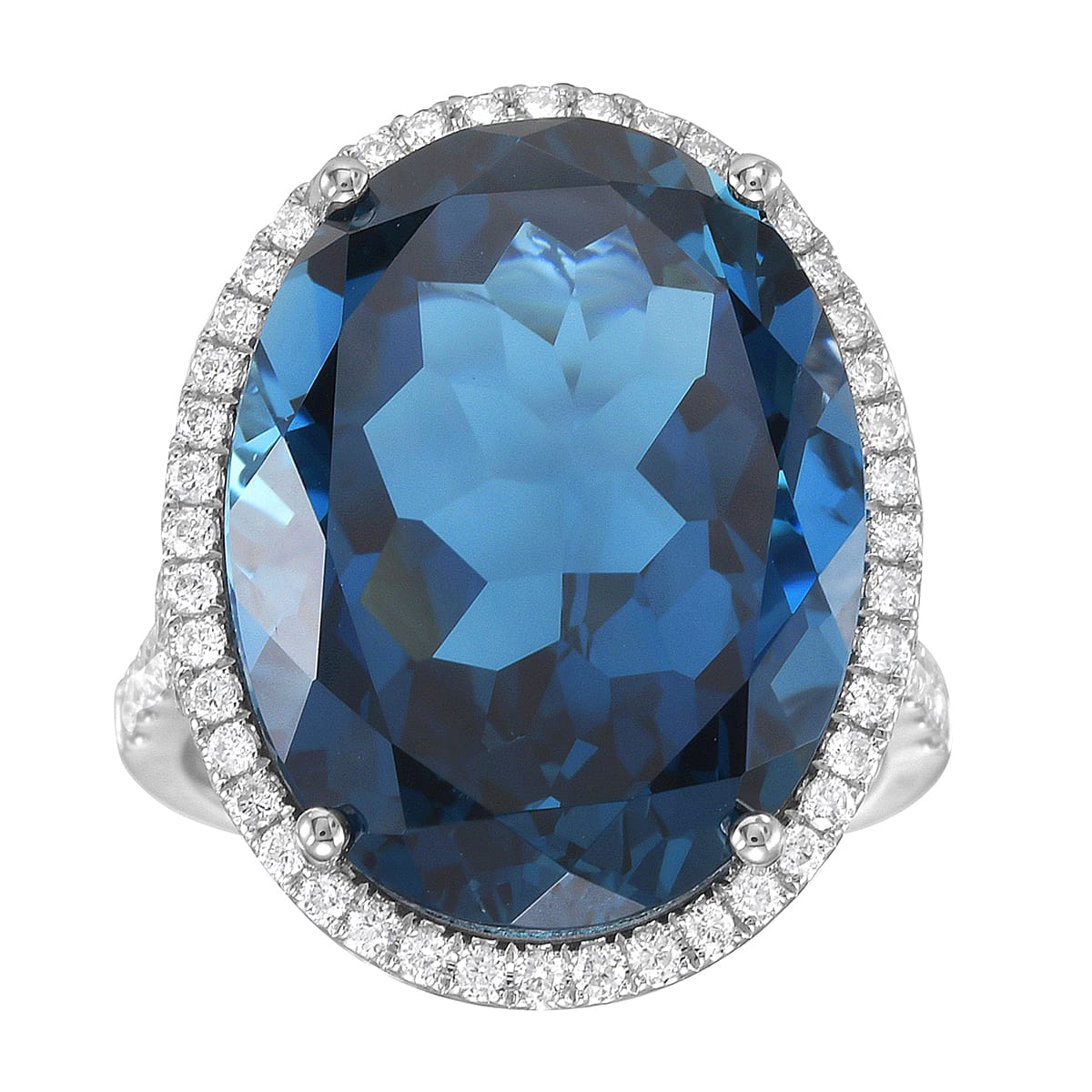 14K White Gold London Blue Topaz Ring, 22.55ct