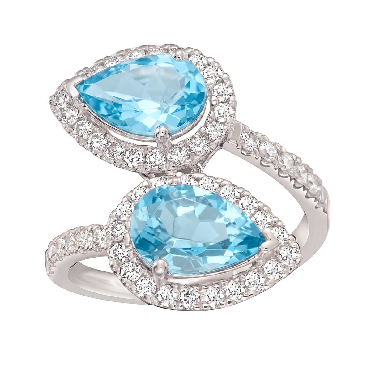 R090078-AQ - Ring 14KW/3.4G 2AQUA-2.17CT 52RD-0.66CT Aquamarine
