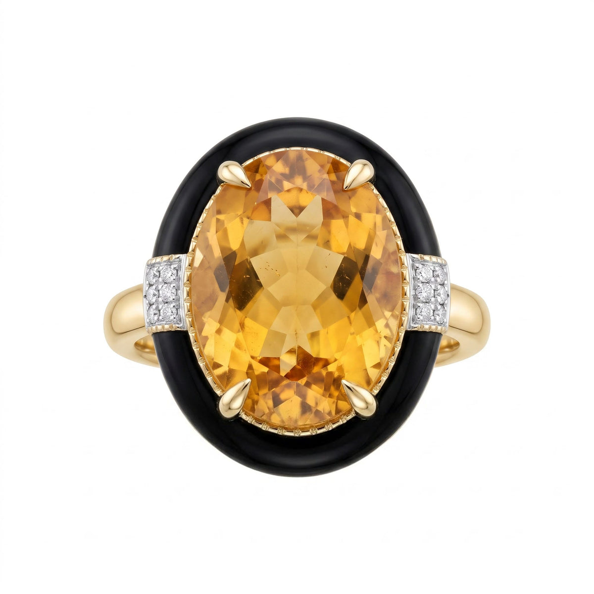 R090083Y-CIT - Ring 14KY/4.5G 1CIT-6.66CT 18RD-0.06CT Citrine