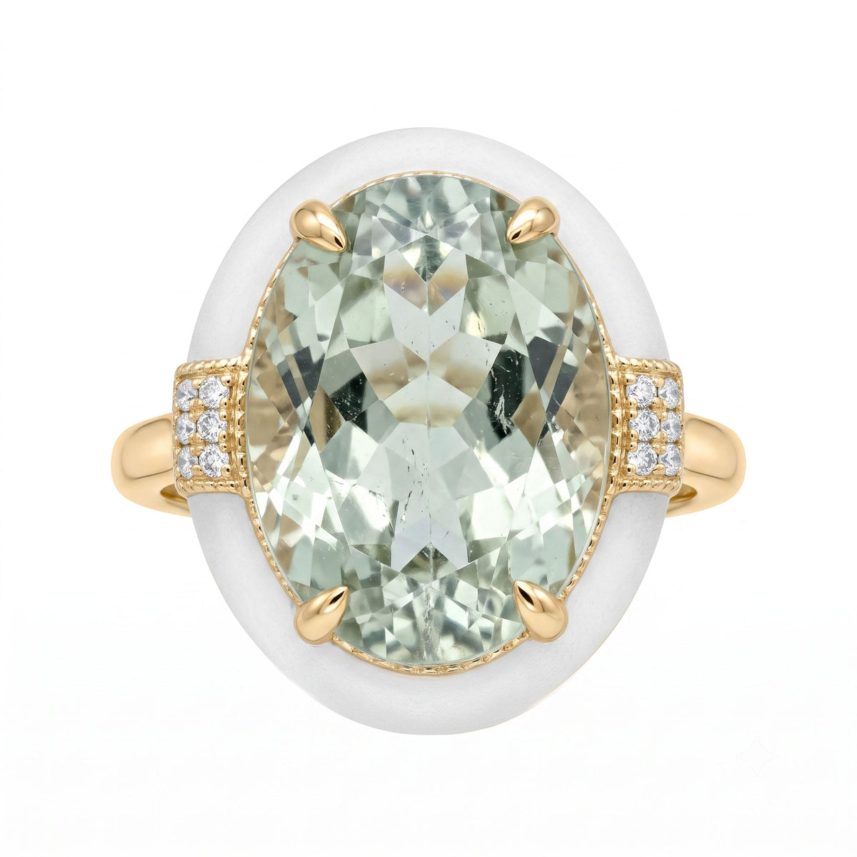 R090083Y-G.AME - Ring 14KY/4G 1G.AME-7.13CT 18RD-0.07CT Green Amethyst