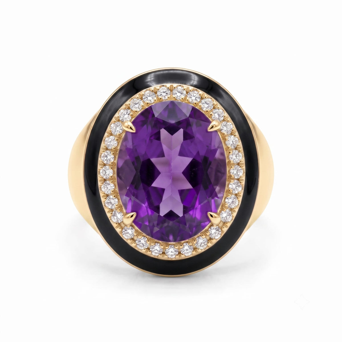 R090085Y-AME - Ring 14KY/7.6G 1AME-7.15CT 30RD-0.32CT Amethyst