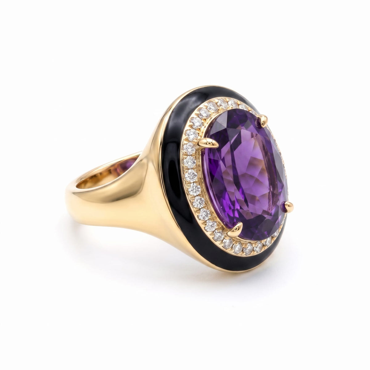 R090085Y-AME - Ring 14KY/7.6G 1AME-7.15CT 30RD-0.32CT Amethyst
