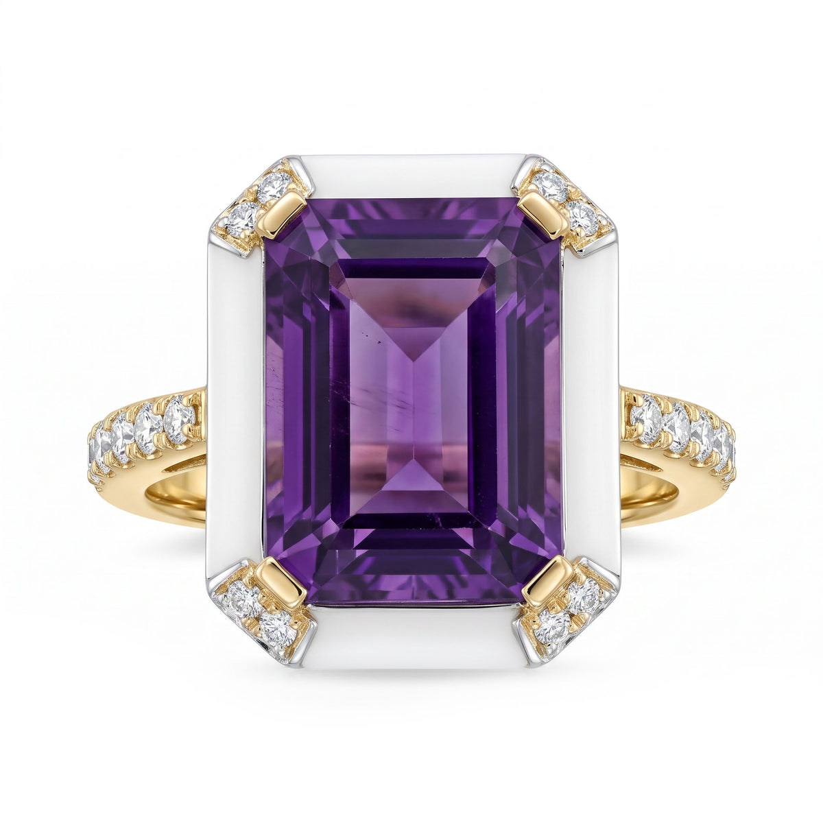 R090089Y-AME - Ring 14KY/4.5G 1AME-4.65CT 30RD-0.31CT Amethyst W.Enamel