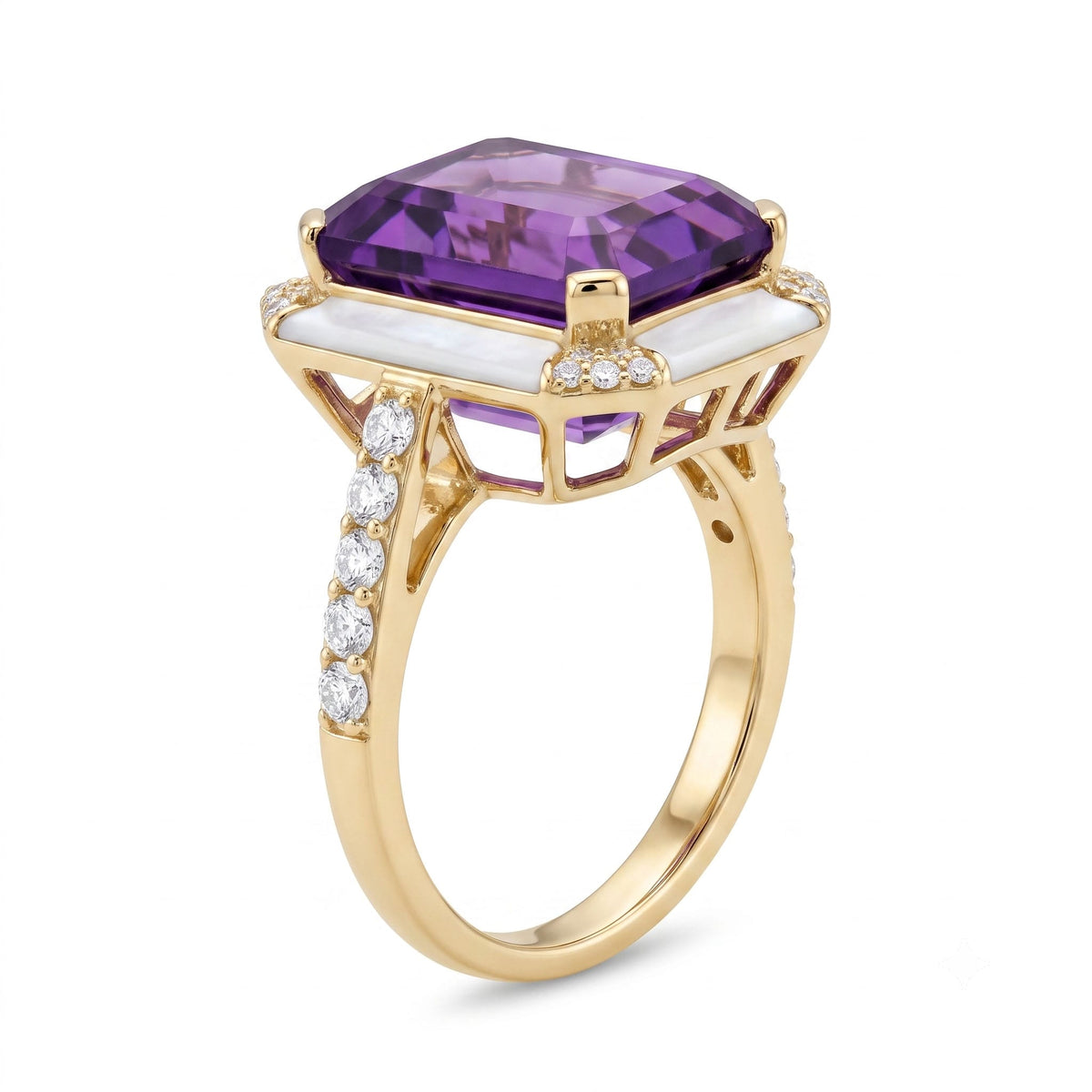 R090089Y-AME - Ring 14KY/4.5G 1AME-4.65CT 30RD-0.31CT Amethyst W.Enamel