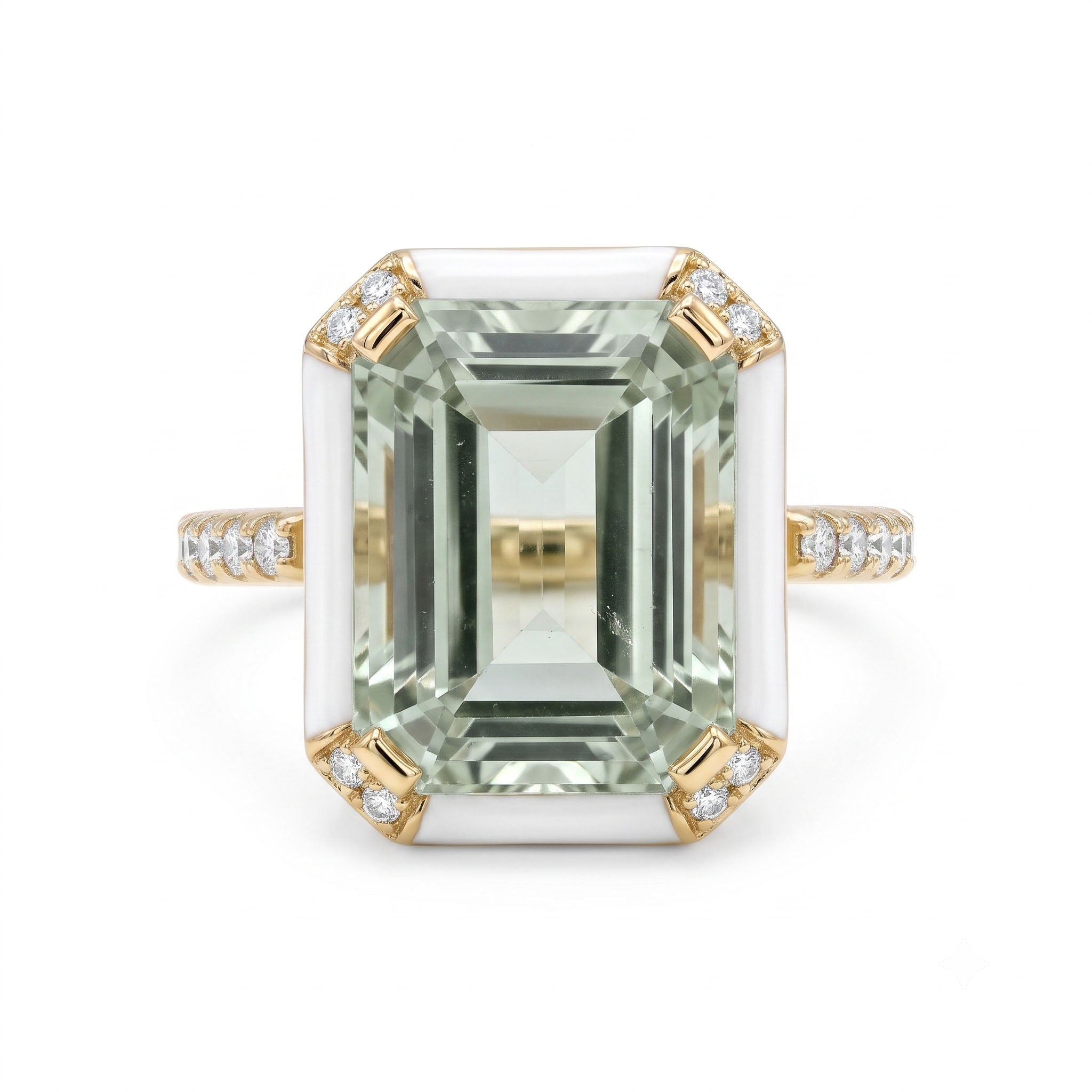 R090089Y-G.AME - Ring 14KY/4.6G 1G.AME-4.85CT 30RD-0.31CT Green Amethyst
