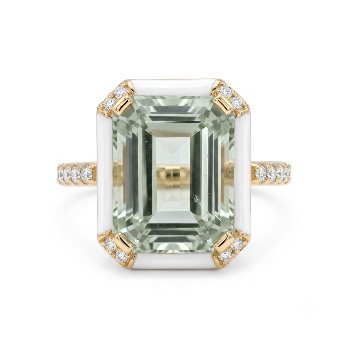 R090089Y-G.AME - Ring 14KY/4.6G 1G.AME-4.85CT 30RD-0.31CT Green Amethyst