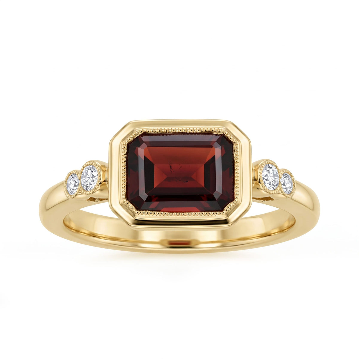 R090092Y-GAR - Ring 14KY/3.5G 1GAR-1.92CT 4RD-0.09CT Garnet