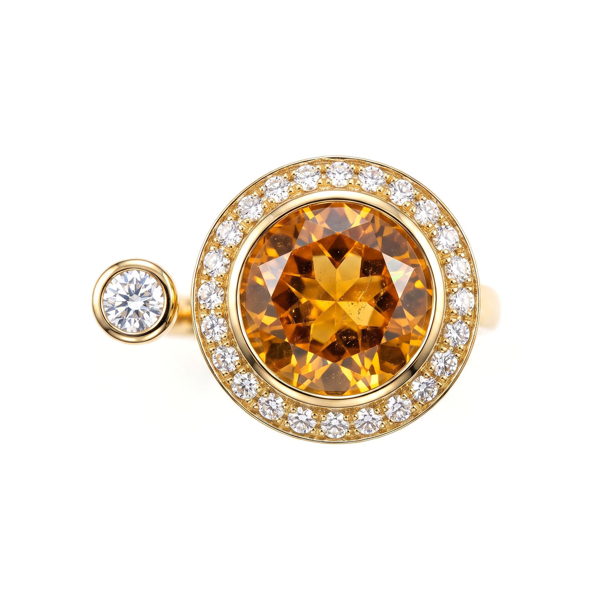 R090093Y-CIT - Ring 14KY/3.9G 1CIT-2.52CT 25RD-0.34CT Citrine