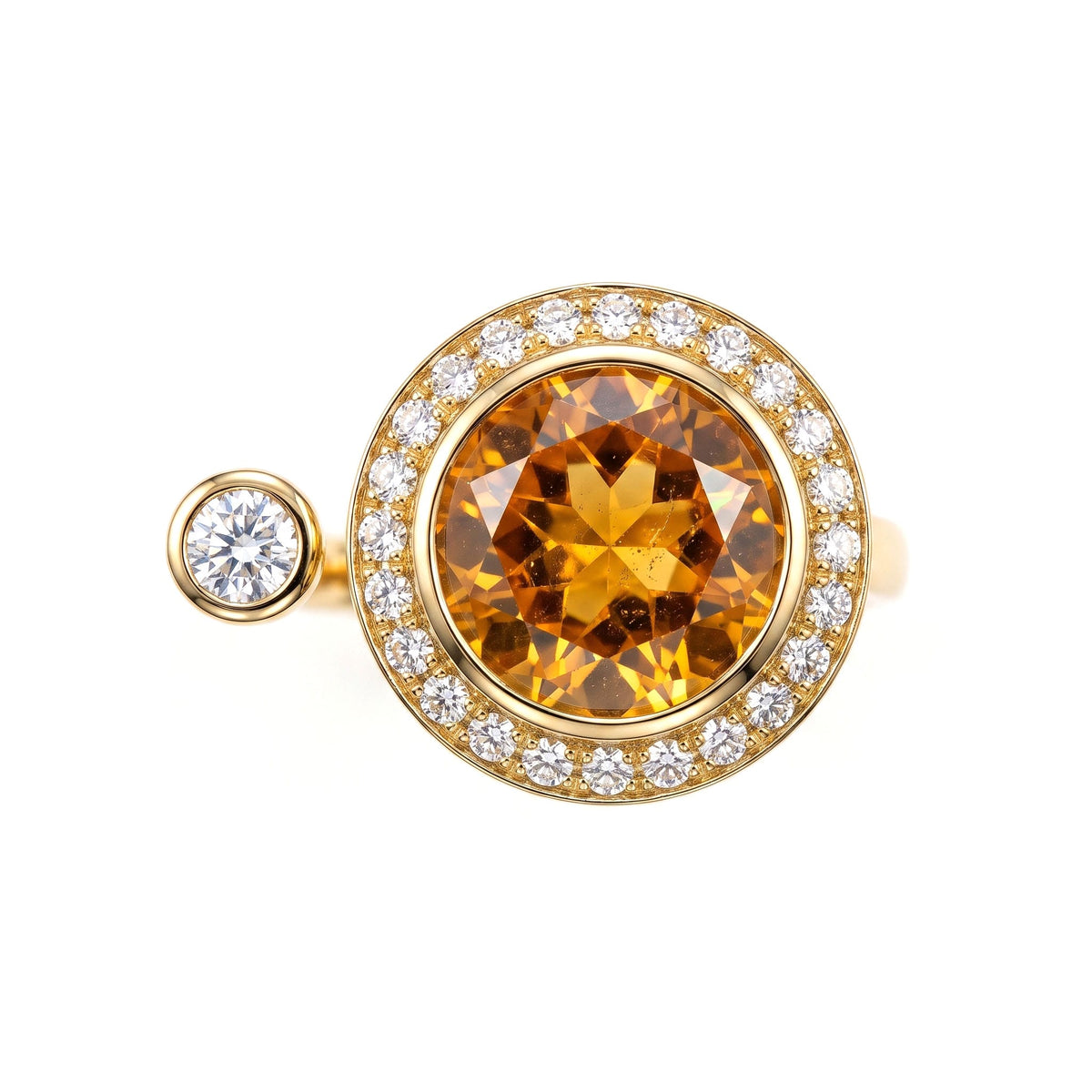 R090093Y-CIT - Ring 14KY/3.9G 1CIT-2.52CT 25RD-0.34CT Citrine