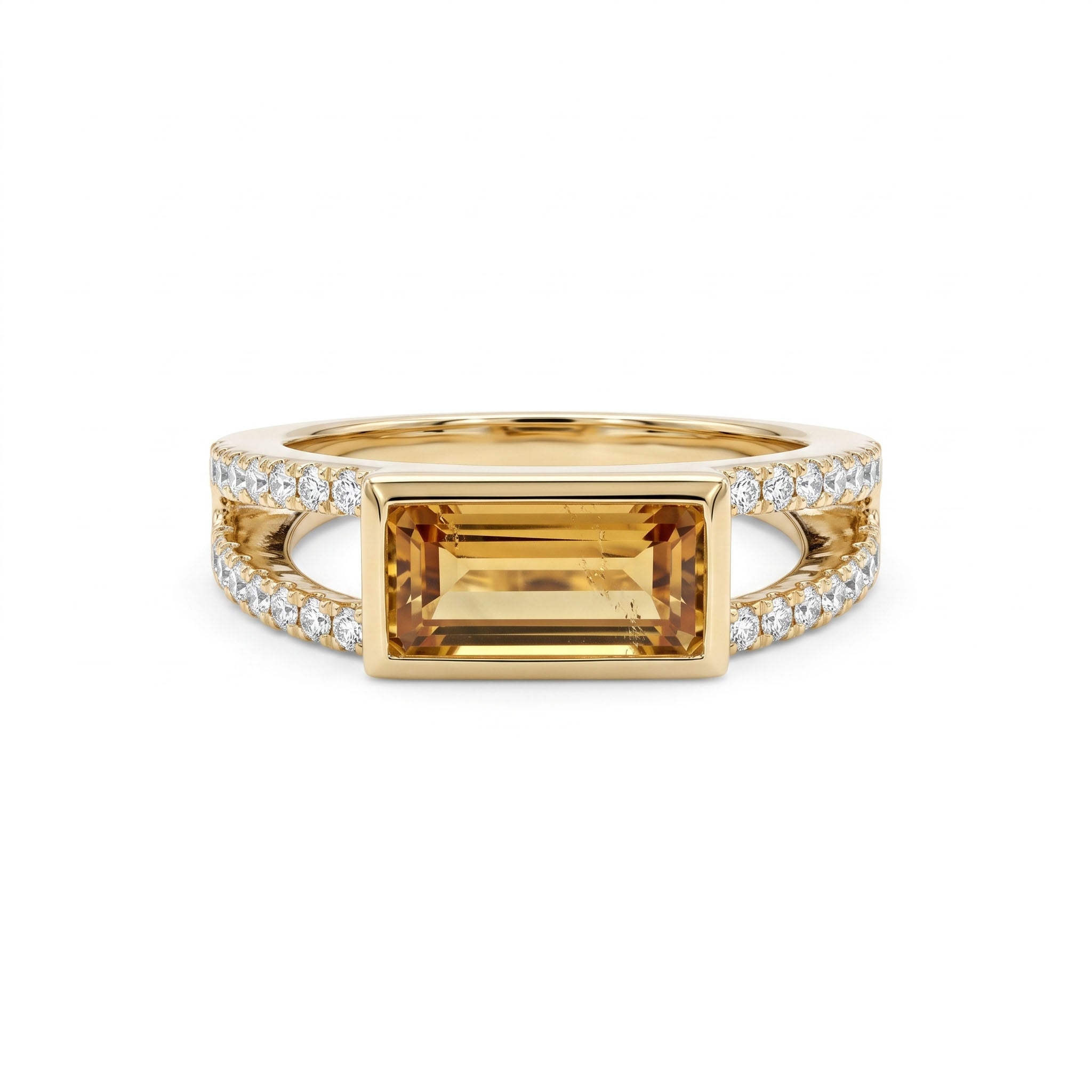 R090094Y-CIT - Ring 14KY/3.1G 1CIT-1.35CT 28RD-0.33CT Citrin