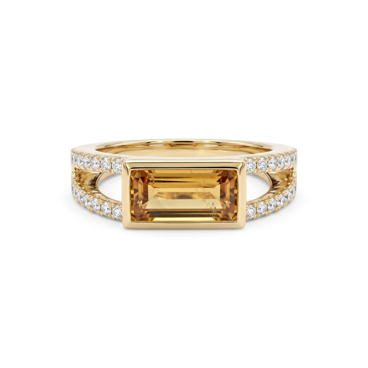 R090094Y-CIT - Ring 14KY/3.1G 1CIT-1.35CT 28RD-0.33CT Citrin
