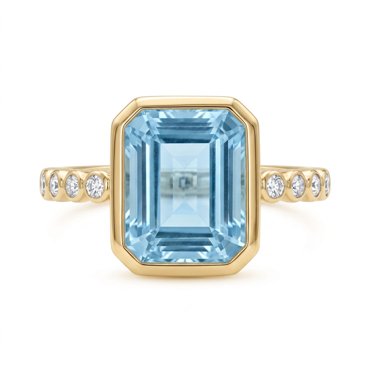 R090095Y-SBT - Ring 14KY/3.1G 1SBT-4.29CT 8RD-0.12CT Sky Blue Topaz