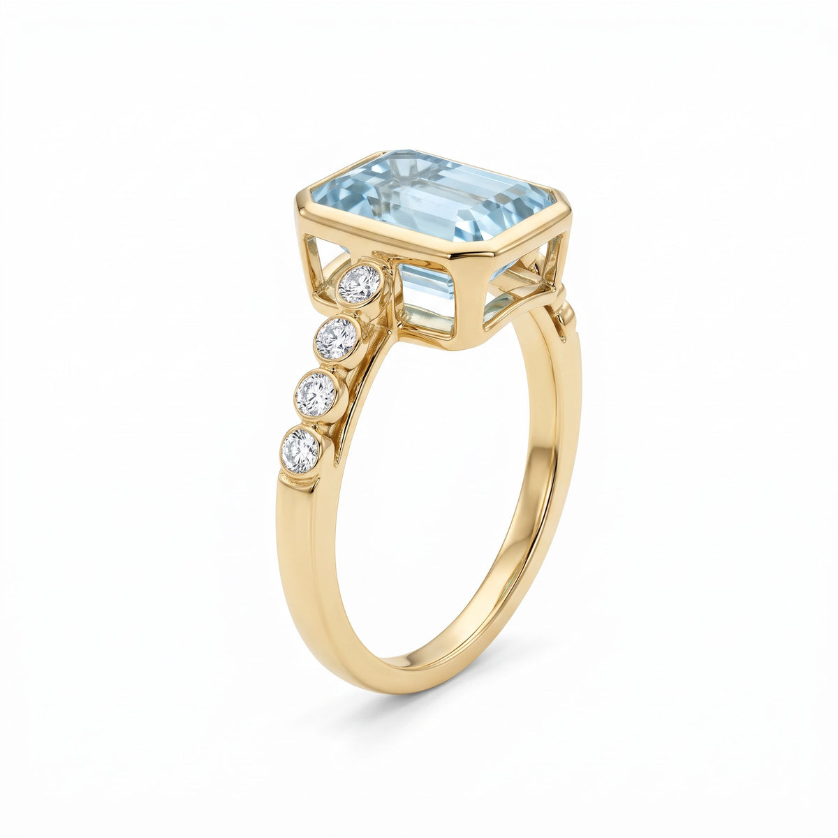 R090095Y-SBT - Ring 14KY/3.1G 1SBT-4.29CT 8RD-0.12CT Sky Blue Topaz