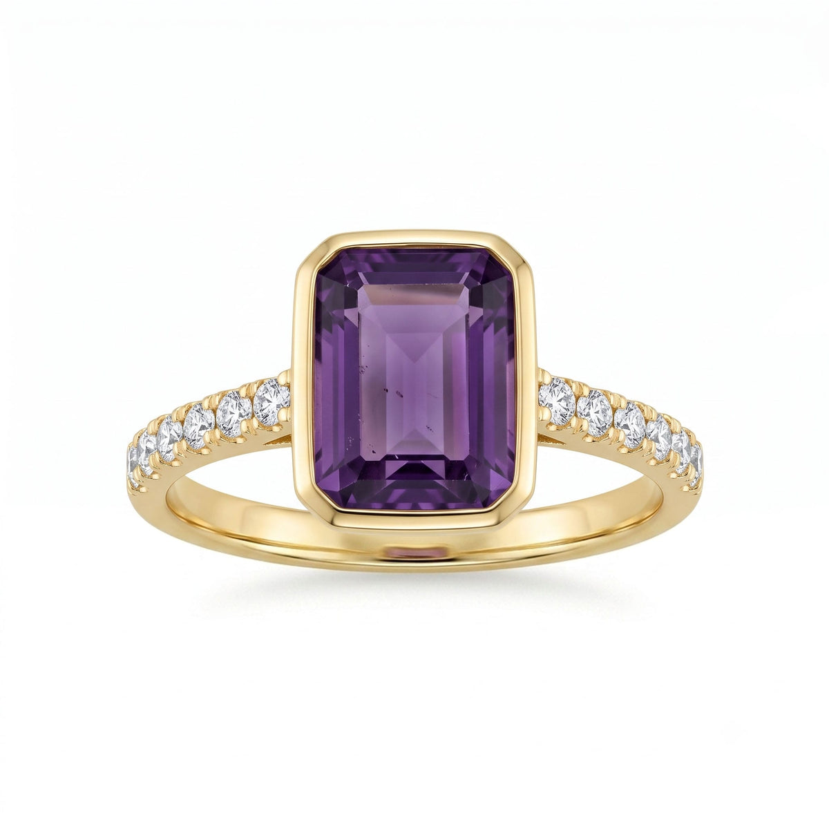 R090096Y-AME - Ring 14KY/2.3G 1AME-2.27CT 12RD-0.30CT Amethyst