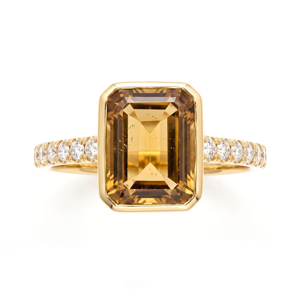 R090096Y-CIT - Ring 14KY/2.3G 1CIT-2.20CT 13RD-0.30CT Citrin