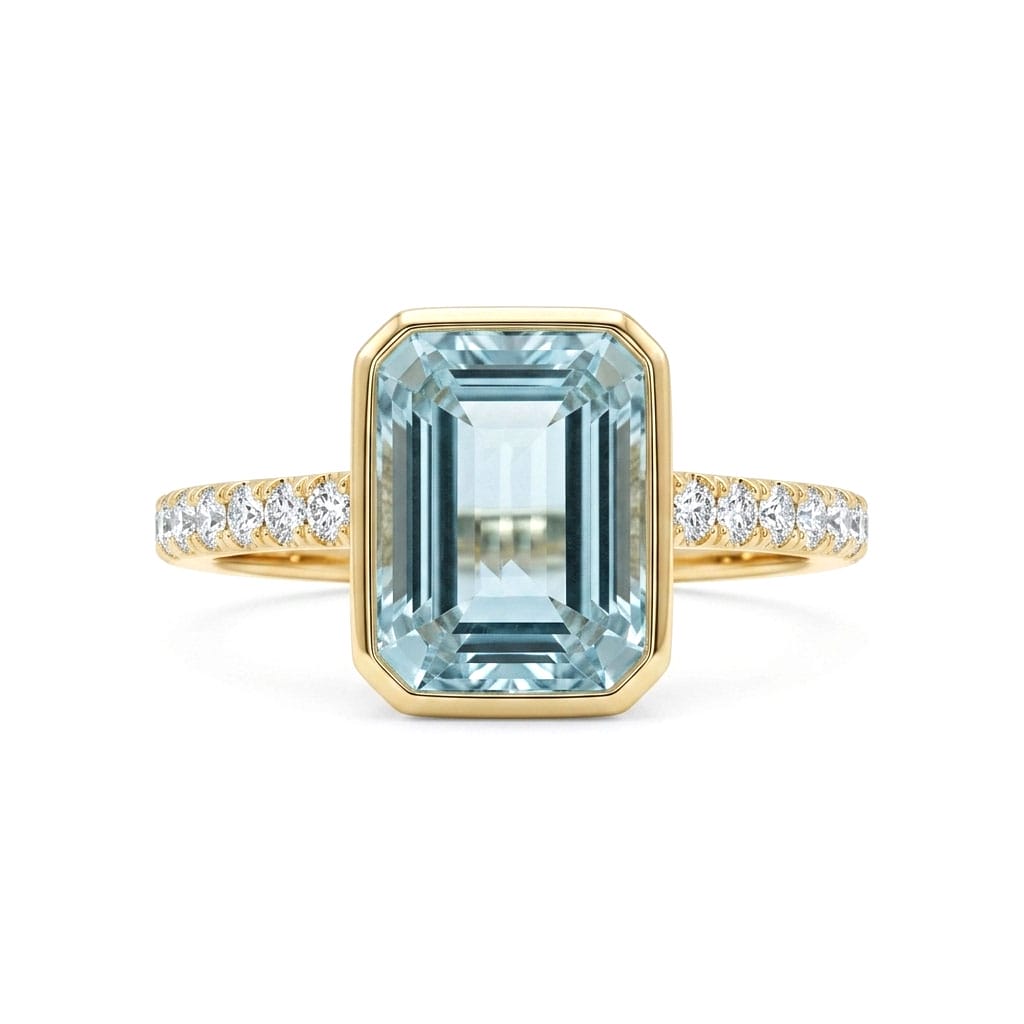 R090096Y-SBT - Ring 14KY/2.4G 1SBT-3.03CT 12RD-0.31CT Sky Blue Topaz
