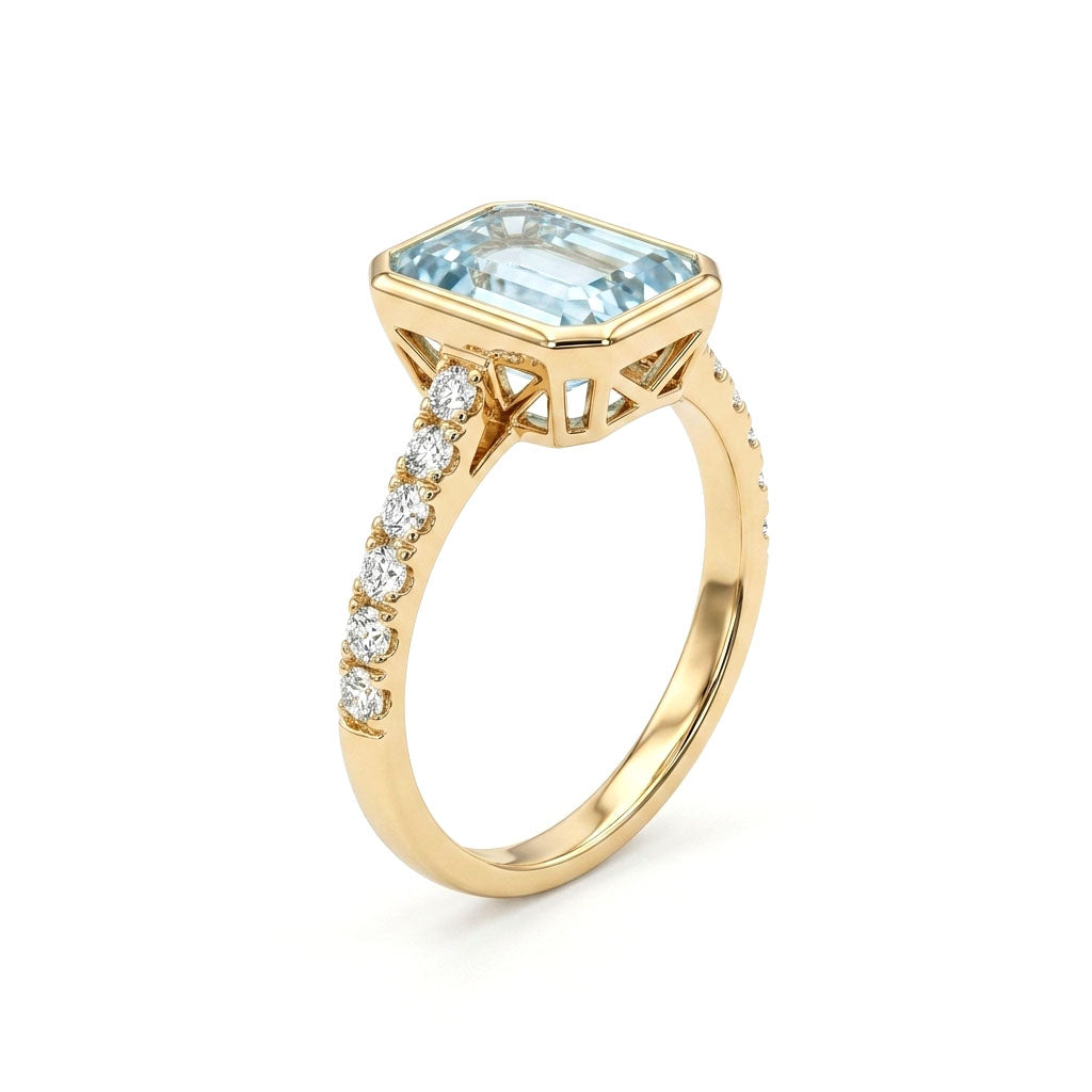 R090096Y-SBT - Ring 14KY/2.4G 1SBT-3.03CT 12RD-0.31CT Sky Blue Topaz