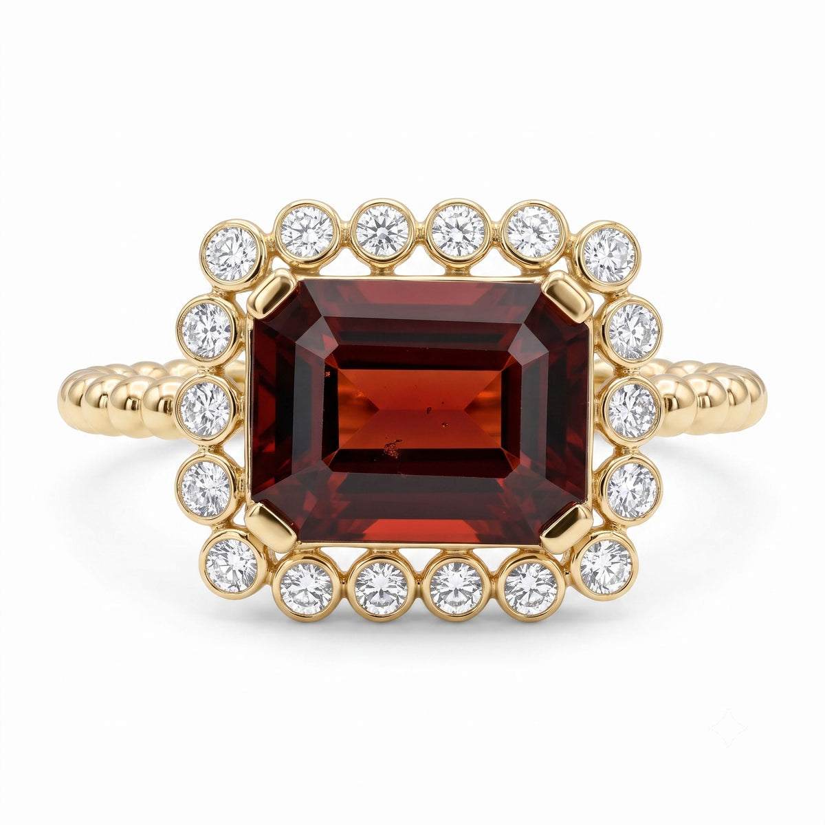R090097Y-GAR - Ring 14KY/1.9G 1GAR-1.70CT 18RD-0.15CT Garnet