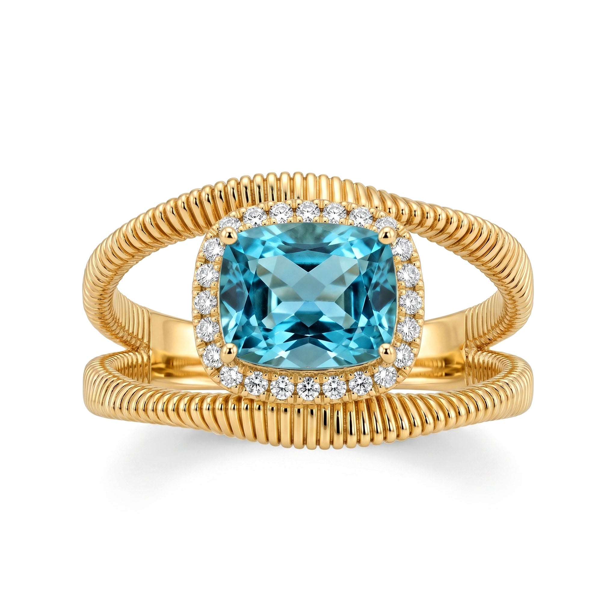 R090098Y-BT - Ring 14KY-3.57G 1BT-1.02ct 24D-0.09ct BlueTopaz