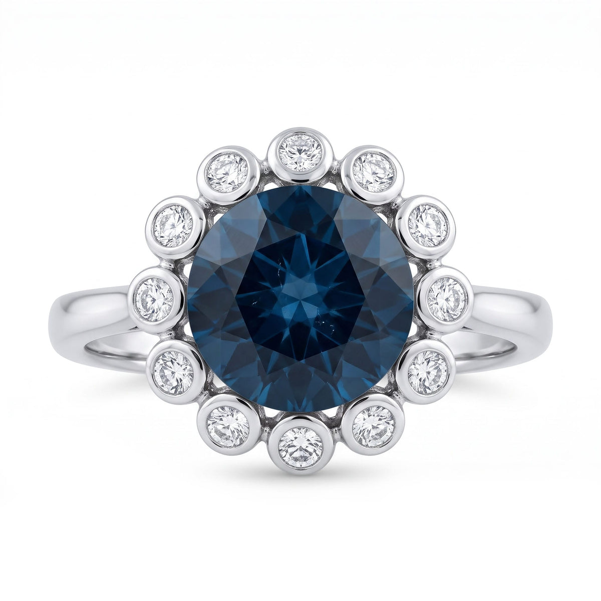 R090102-LBT - Ring 14KW/2.9G 1LBT-3.03CT 12RD-0.15CT London Blue Topaz