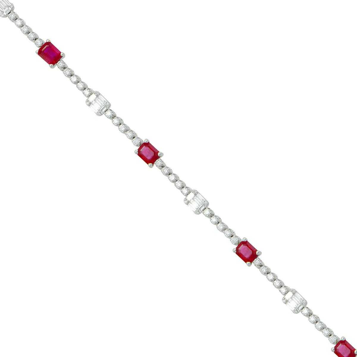 14K White Gold Emerald Cut Rubys with Illusion Emeralds Tennis Bracelet, 2.61ct