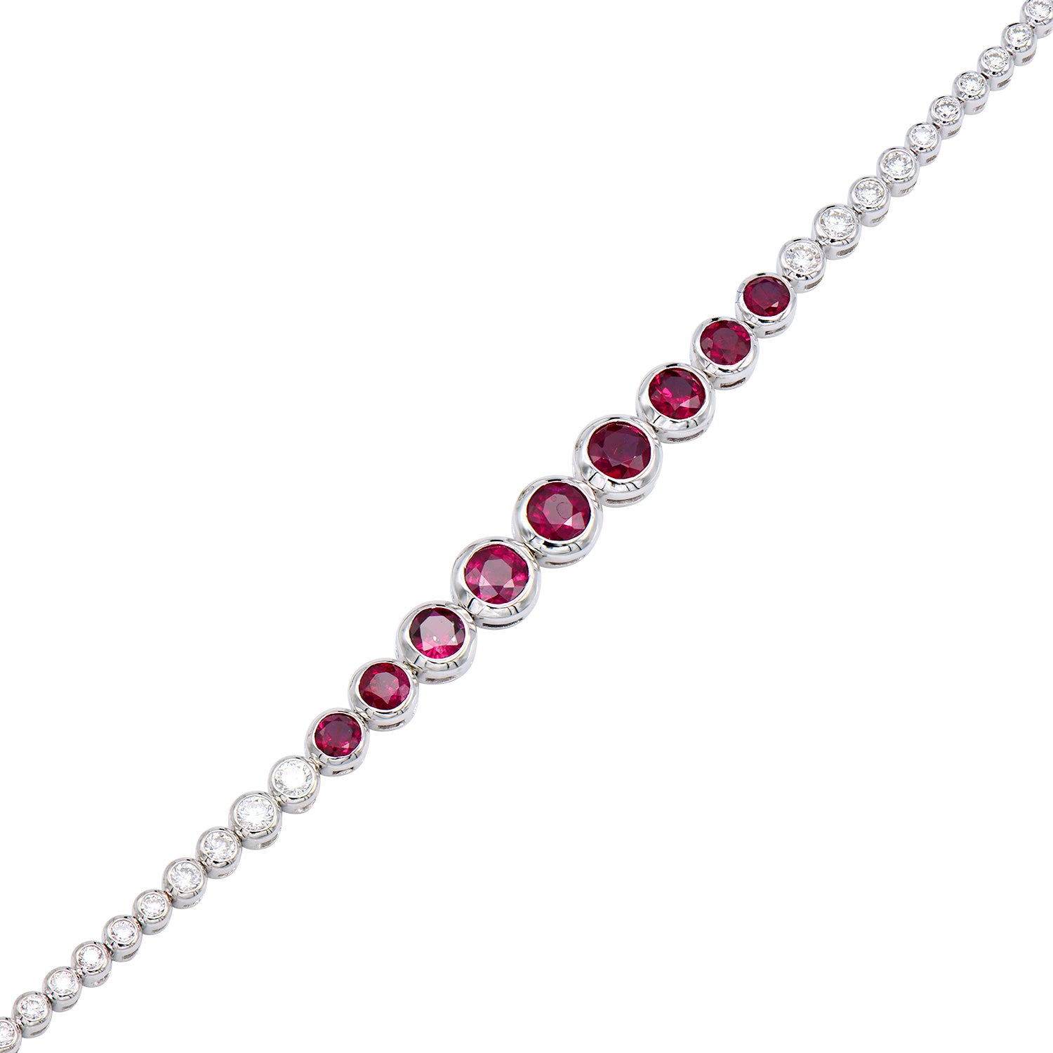 14K White Gold Ruby Diamond Bracelet, 1.35ct