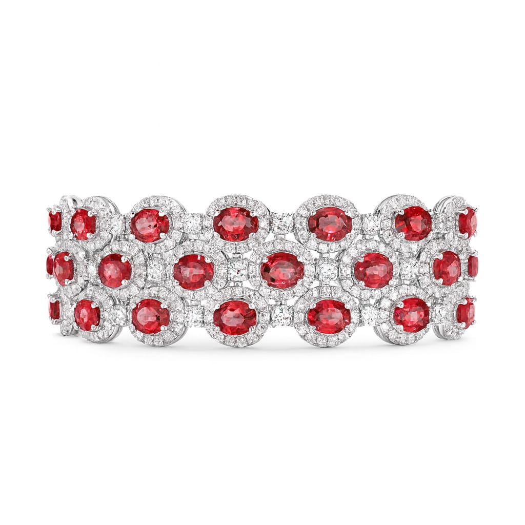 Handmade 18K White Gold Ruby Bracelet, 21.01ct