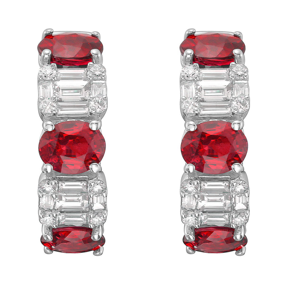 RE053872 - Earring 18KW/6.16G 6RUBY-2.61CT 16RD-0.15CT 20BD-0.53CT