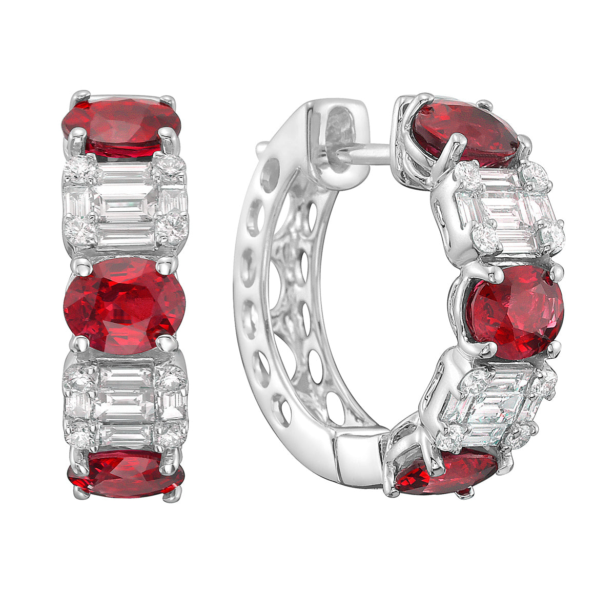 RE053872 - Earring 18KW/6.16G 6RUBY-2.61CT 16RD-0.15CT 20BD-0.53CT