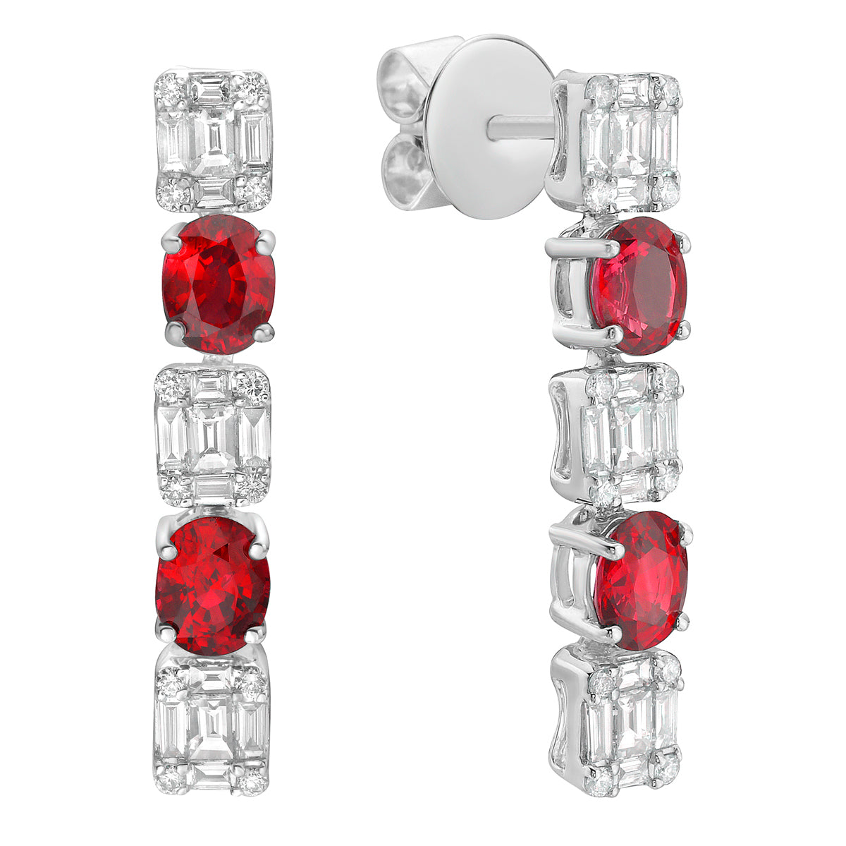RE053874 - Earrings 18KW/4.4G 4RUBY-1.7CT 30BD-0.73CT 24RD-0.15CT